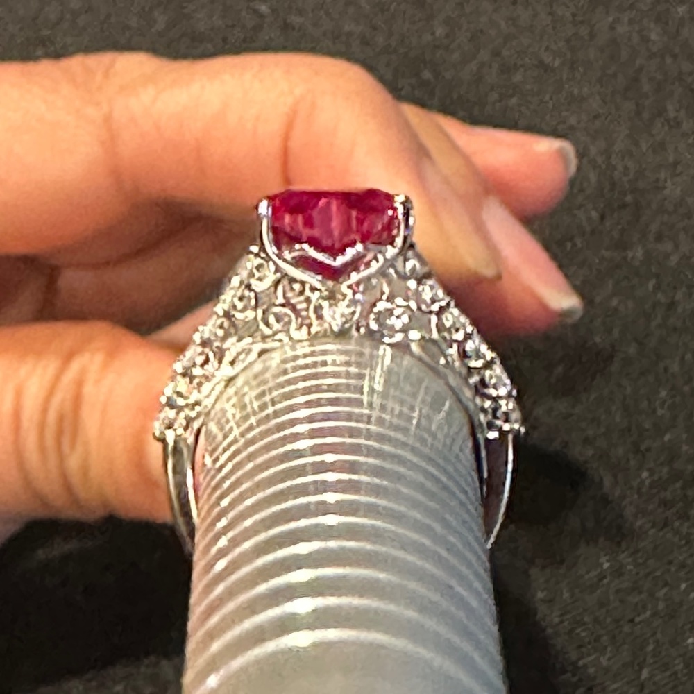 Lab Created Ruby Heart Silver Ring - image 5